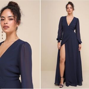 LULU's Elegant Special Event Wedding Bridesmaid Flowy Romantic Wrap Dress